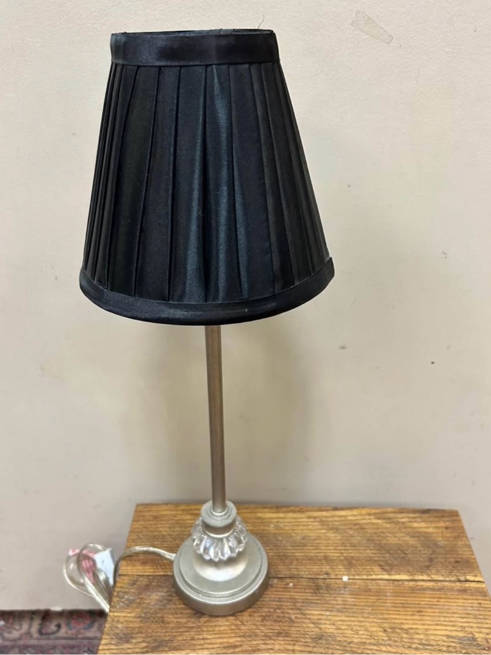 Black Pleated Table Lamp with Brushed Silver Base